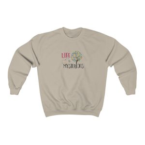 Comfy unisex sweatshirt with colorful Life is Mysterious logo on it