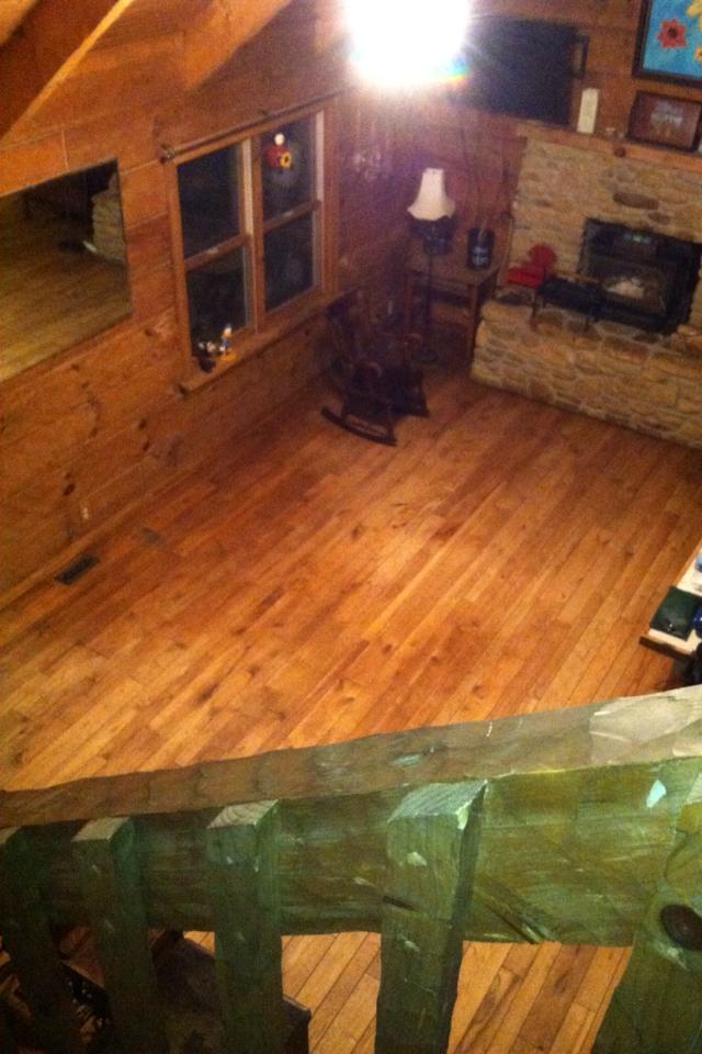 the inside of my empty log house after a skunk sprayed inside. 