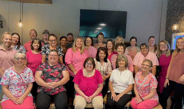 work family dressed in pink to support my journey